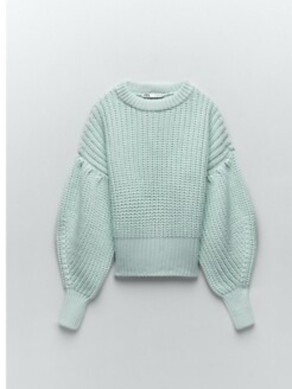Zara Mint Green Balloon-Sleeve Crewneck Sweater